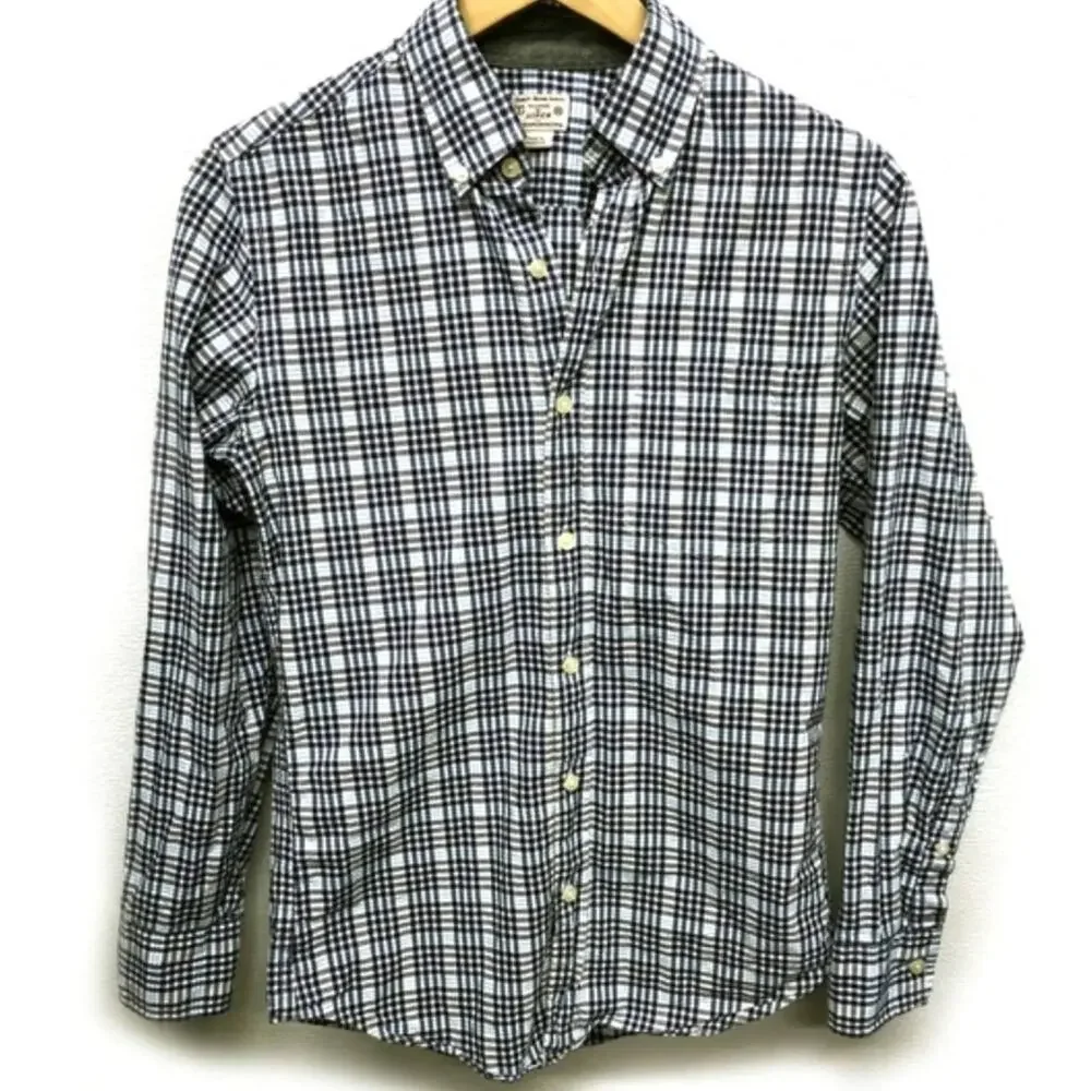 J.Crew Men's Blue White Plaid Cotton Oxford Button Down Shirt XS Preppy Classic